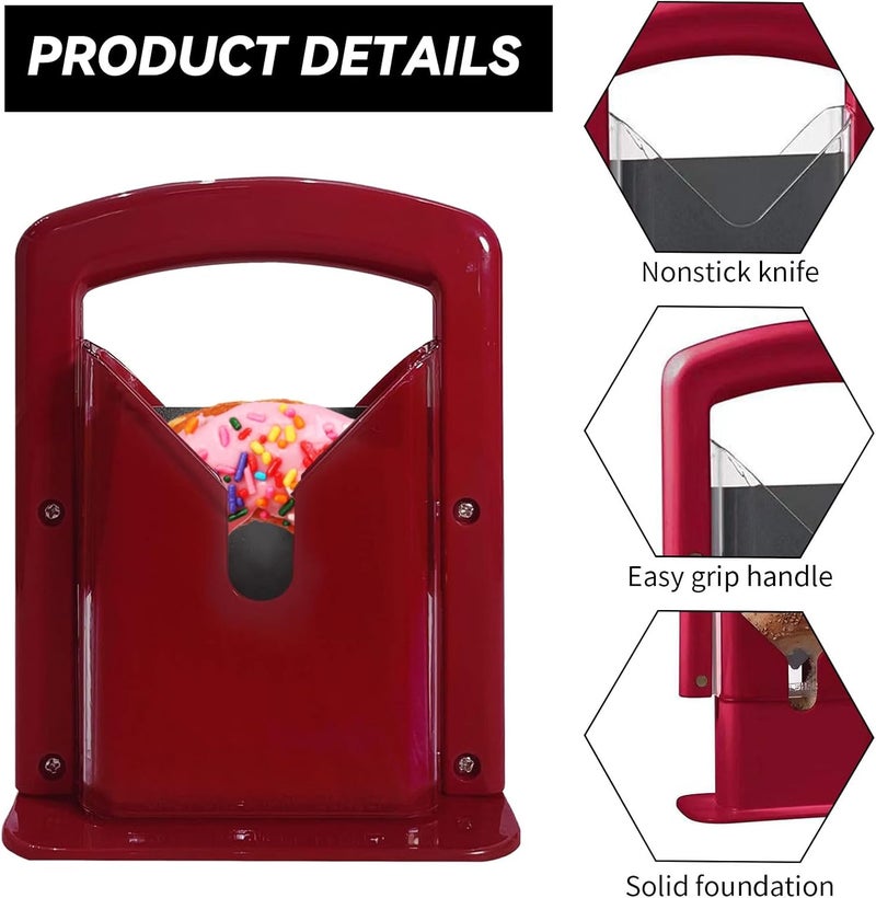 XPAPOV Bagel Slicer, Perfect for Bagels, Safe Grip, Safety Shield, Bagel Cutter Stainless Steel, Universal Slicer (Red) - Image 2